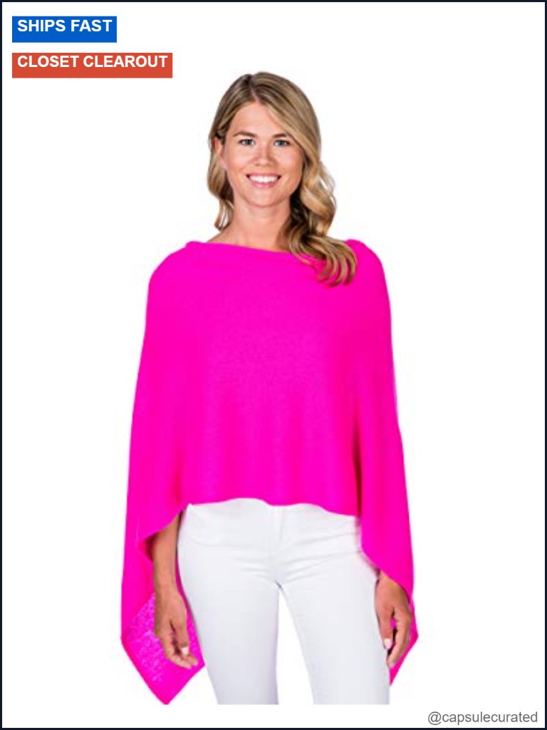 100% Cashmere Dress Topper - Cashmere Poncho Wrap - Loose Fit Shawl Collar